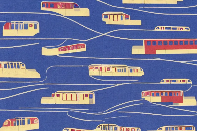 Image similar to light rail trains on a blotter sheet