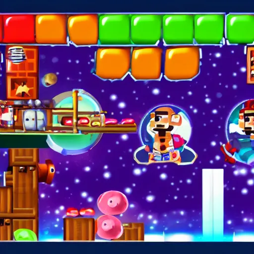 Image similar to level 3 of space monkeys. gameplay from a commandore 6 4