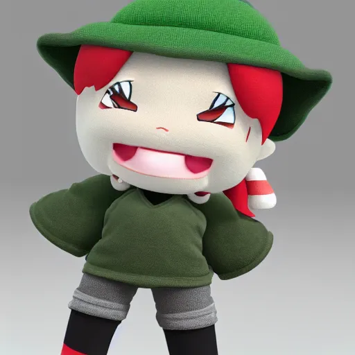 Prompt: cute fumo plush of a happy girl with a green cap, vray