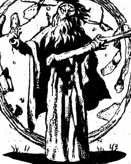 Image similar to a druid standing in a circle at the beginning of the world by mike mignola