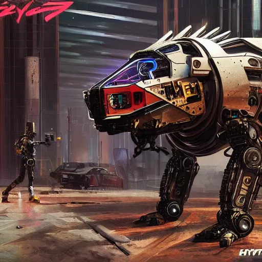 Image similar to robot hyena, cyberpunk 2 0 7 7 concept art, highly detailed
