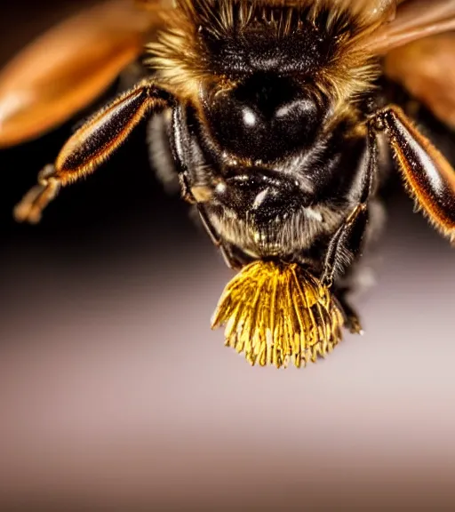 Prompt: super macro photo of a bee made of gold on a flower in a forest. dof. bokeh. magical atmosphere. art by greg rutkowski. lifelike. very detailed 8 k. intricate. soft light. nikon d 8 5 0.