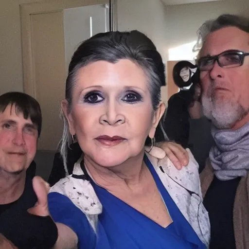 Image similar to carrie fisher showed up for my birthday party! selfie photograph, multiple people, detailed, trending on reddit, 8 k hdr,