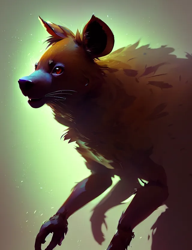 Prompt: a beautiful fullbody portrait of a cute anime male brown hyena. character design by cory loftis, fenghua zhong, ryohei hase, ismail inceoglu and ruan jia. artstation, volumetric light, detailed, photorealistic, fantasy, rendered in octane