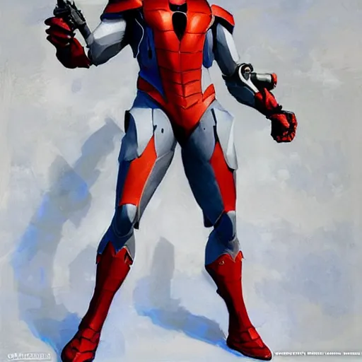 Image similar to greg manchess portrait painting of armored spiderman ultraman grey fox from metal gear cyborg japanese - american hybrid as overwatch character, medium shot, asymmetrical, profile picture, organic painting, sunny day, matte painting, bold shapes, hard edges, street art, trending on artstation, by huang guangjian and ail elvgren and sachin teng