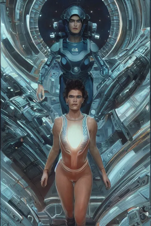 Prompt: Jennifer Connelly as a stunning , beautiful retro SCI-FI space heroine 1985 , intricate, elegant, highly detailed, centered, digital painting, trending on artstation, concept art, smooth, sharp focus, illustration, art by artgerm and donato giancola and Joseph Christian Leyendecker, Ross Tran, WLOP