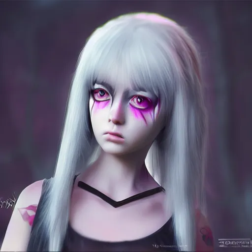 Image similar to photorealistic full shot portrait of angry darkness anime girl, inspired by Tim Burton, detailed, unreal engine 4k