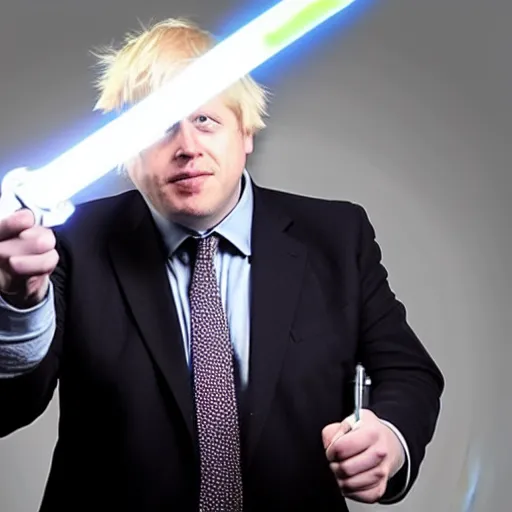 Image similar to boris johnson holding a lightsaber. starwars