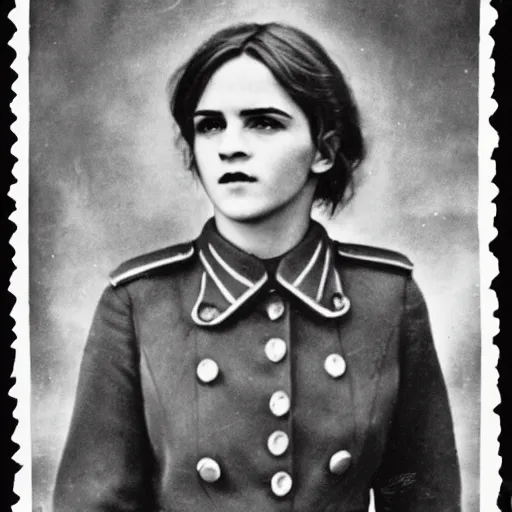 Prompt: photograph of soviet political commissar comrade emma watson, vintage revolution photograph, famous photo