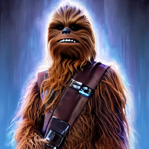 Image similar to chewbacca in a medical gown in an underground laboratory, vivid color, highly detailed, digital painting, artstation, concept art, matte, sharp focus, impressionnisme, art by edward robert hughes