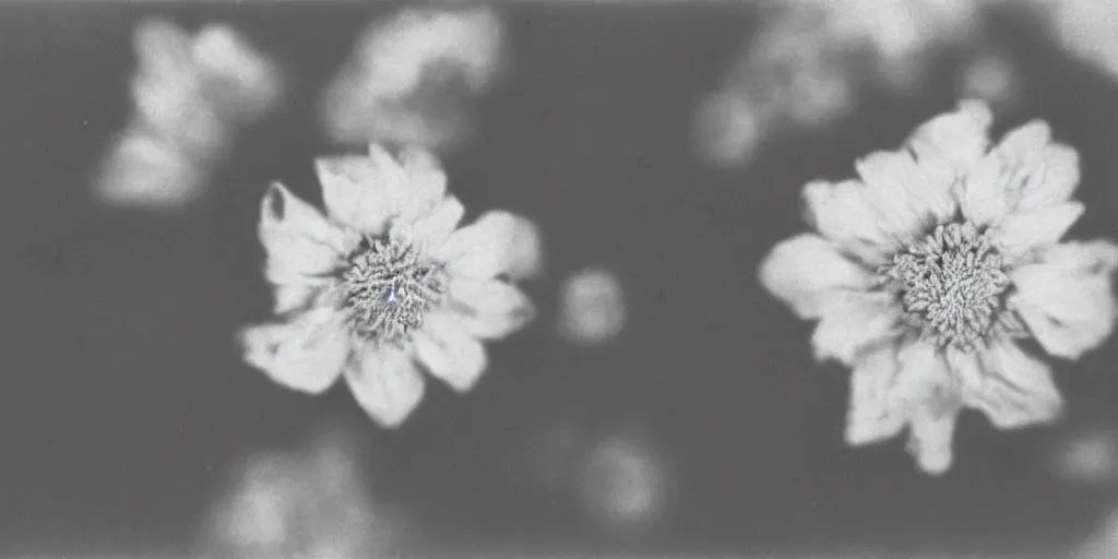 Prompt: close up photography of edelweiss flower, 1. 2 f, 3 5 mm, dark, eerie, 1 9 2 0 s ghost photography