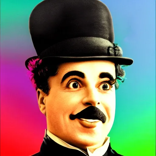 Prompt: charles chaplin selfie, colorful image, looking directly at the camera, instagram picture, hyperrealistic, 8 k