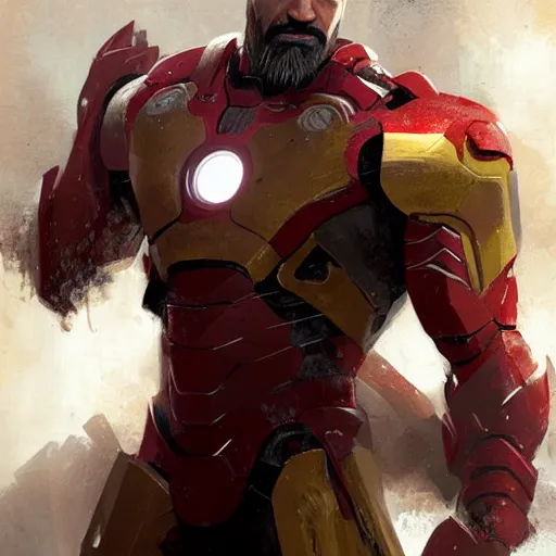 Prompt: Portrait of Kratos as Iron Man by greg rutkowski