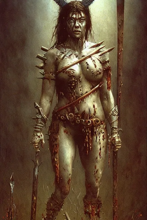 Prompt: alyson hannigan as barbarian by beksinski