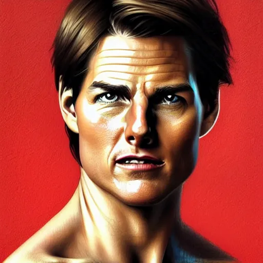 Image similar to africa, beautiful portrait of a very funny actor tom cruise playing with ginger red big monkey, face like monkey, emma watson actress blended monkey face, ape, powerful, dramatic lighting, intricate, wild, highly detailed, digital painting, cinematic, artstation, concept art, sharp edges and focus, illustration, art by artgerm and greg rutkowski and alphonse mucha