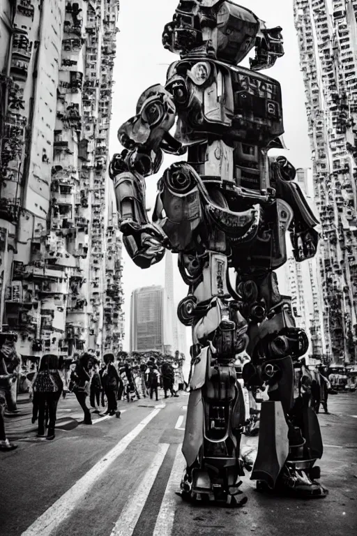 Image similar to portrait cinematography of beautiful young female, clothed in sci-fi military armor, long hair blowing in the wind. Giant mechs in the streets of Hong Kong. by Anita Sadowska