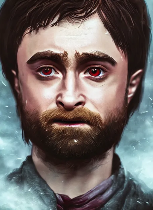 Image similar to A fantasy comic book style portrait painting of Daniel Radcliffe as a hobbit in dark castle setting, unreal 5, DAZ, hyperrealistic, octane render, RPG portrait, dynamic lighting