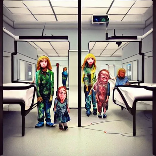 Image similar to “ zombie childs in a futuristic hospital ”