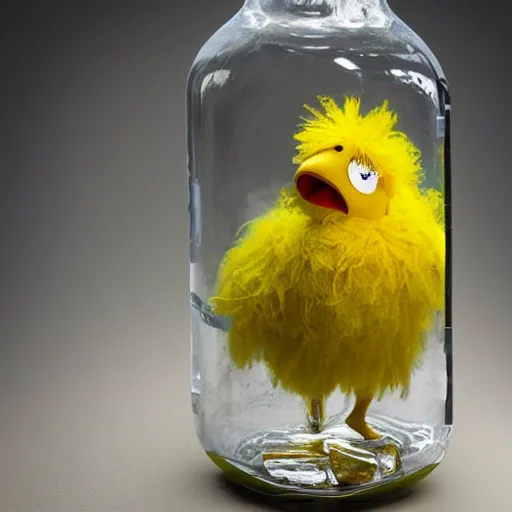 Image similar to big bird in a bottle