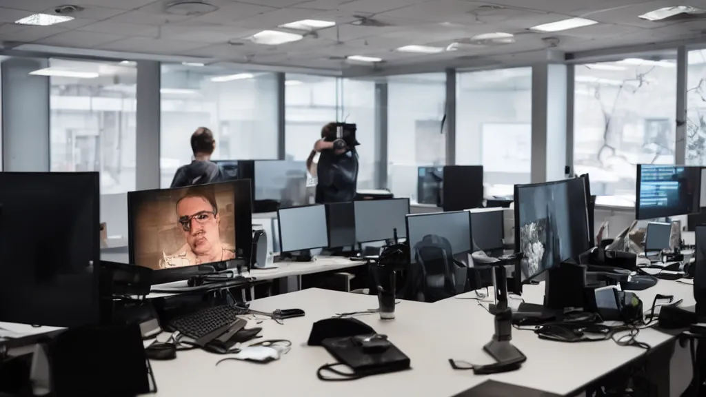 Prompt: NSA agent in their office watching a TWITCH.TV streamer