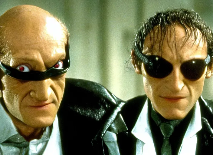 Prompt: film still of Marty Feldman in the Matrix, HD