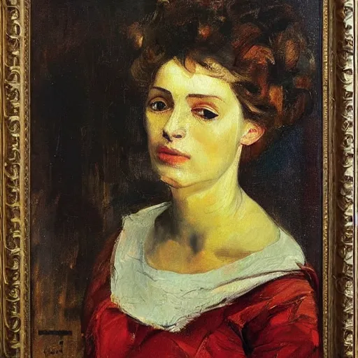 Image similar to Portrait of an italian country woman, beautiful, by Antonio Mancini, oil painting, francis bacon