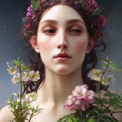 Image similar to portrait of gaea goddess, intricate, elegant, highly detailed, digital painting, artstation, concept art, smooth, sharp focus, illustration, art by artgerm and greg rutkowski and alphonse mucha and william - adolphe bouguereau