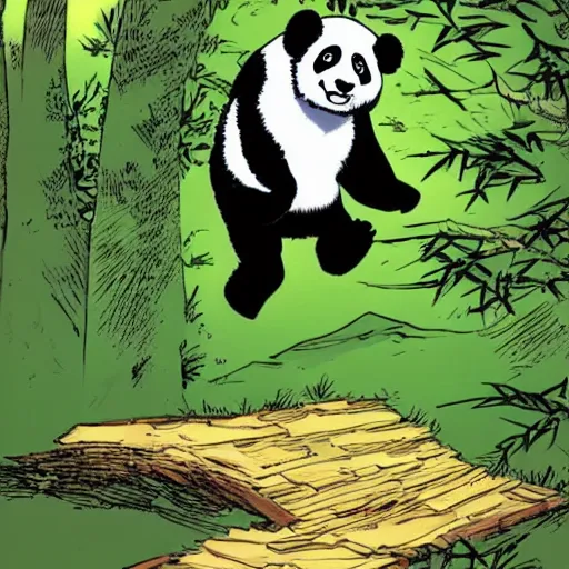 Prompt: a jumping panda by bill watterson