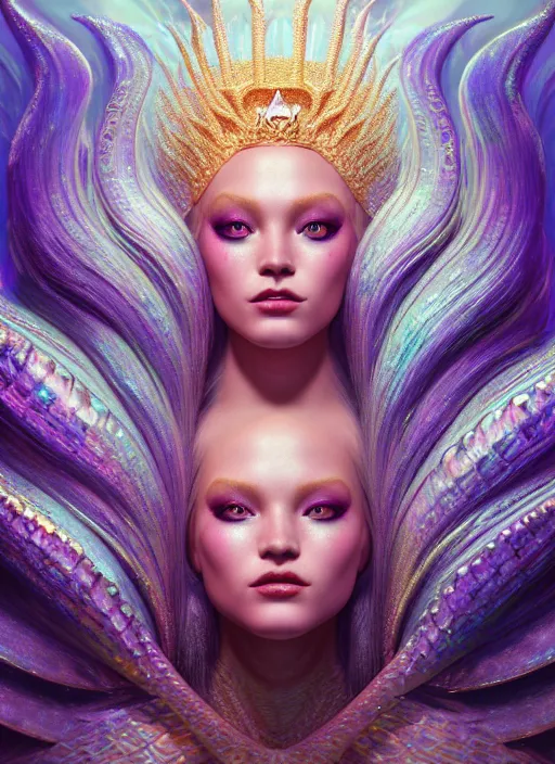 Prompt: portrait of mermaid queen, zoom, rule of thirds, atmosphere, intricate, regal, octane render, arnold render, unreal engine, lumen, symmetrical!!, loreal, maybelline, sephora, loreal, artstation, prism shadows, art by karol bak ( ( cinematic ) ), concept art, filmic, vsco