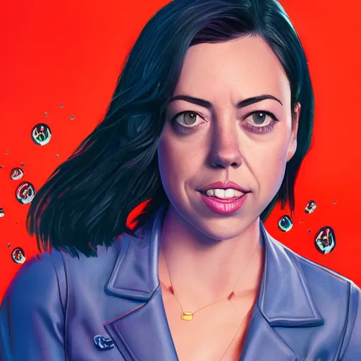 Image similar to aubrey plaza, cartoon portrait made out of rain, realistic, highly detailed, neon, rendered in octane, unreal engine, rain, beautiful, trending on artstation, emotional