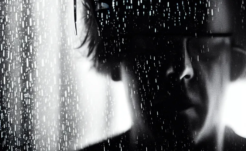 Image similar to cinestill 5 0 d candid photographic portrait by david cronenberg of black francis, modern cyberpunk moody emotional cinematic, closeup, pouring rain menacing lights shadows, 8 k, hd, high resolution, 3 5 mm, f / 3 2, ultra realistic faces, ex machina