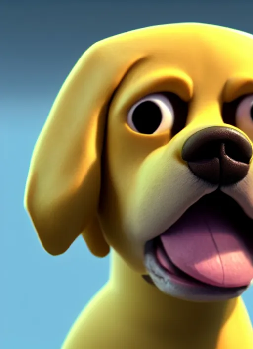 Image similar to adventure time jake the dog, realistic, photorealistic, cgi, 3 d render, highly detailed