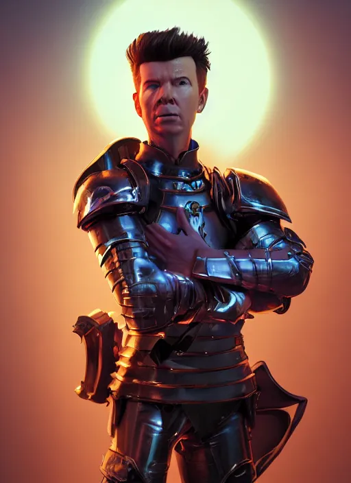 Prompt: A fantasy comic book style portrait painting of rick astley as a paladin, unreal 5, DAZ, hyperrealistic, octane render, RPG portrait, dynamic lighting