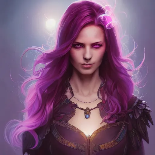 Image similar to necromancer glowing with purple magic, red hair, female, glacier landscape, D&D, fantasy, intricate, elegant, highly detailed, digital painting, artstation, concept art, matte, sharp focus, illustration, art by Artgerm and Greg Rutkowski and Alphonse Mucha