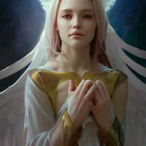 Image similar to angel fallen from the sky, highly detailed, digital painting, artstation, concept art, smooth, sharp focus, illustration, art by artgerm and greg rutkowski and alphonse mucha