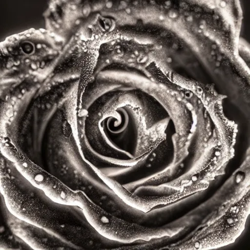 Image similar to award - winning macro of a beautiful black rose made of glowing molten magma