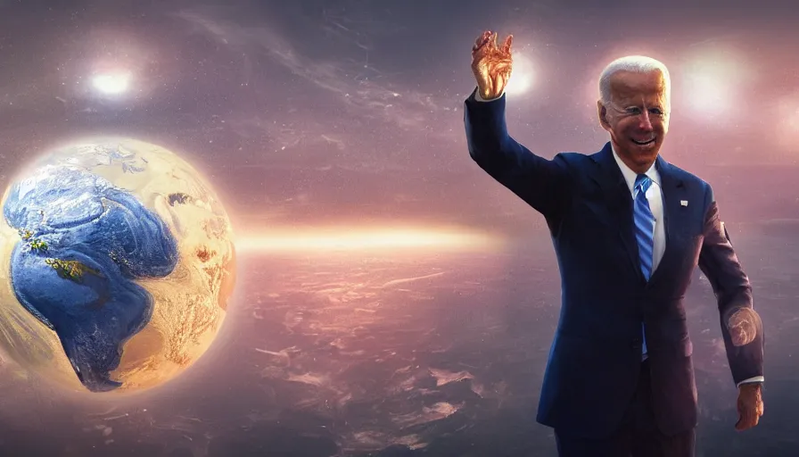 Image similar to joe biden holds the world in his hands, hyperdetailed, artstation, cgsociety, 8 k