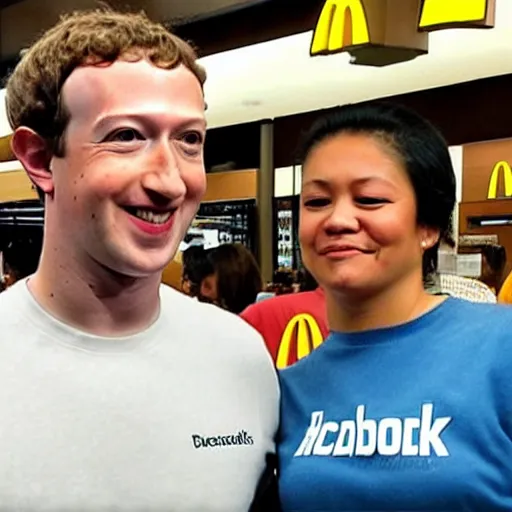 Image similar to mark Zuckerberg wearing a McDonald’s employee outfit