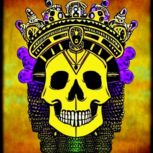 Prompt: aztec skull with a crown of hops, fractalpunk