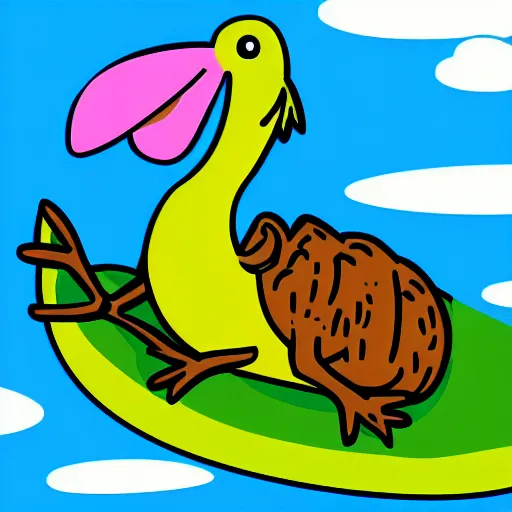 Image similar to cute digital illustration of a dodo bird surfing. super cute. tropical. colorful.