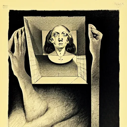 Image similar to gothic lithography on paper secret artefact conceptual figurative post - morden monumental dynamic portrait by goya and escher and hogarth, inspired by magritte, illusion surreal art, highly conceptual figurative art, intricate detailed illustration, controversial poster art, polish poster art, geometrical drawings, no blur