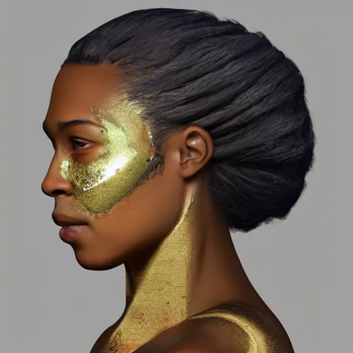 Image similar to side profile portrait of an african american woman with an orange glow on her face medieval metallic knight armor, artstation, cgsociety, masterpiece, dark fantasy