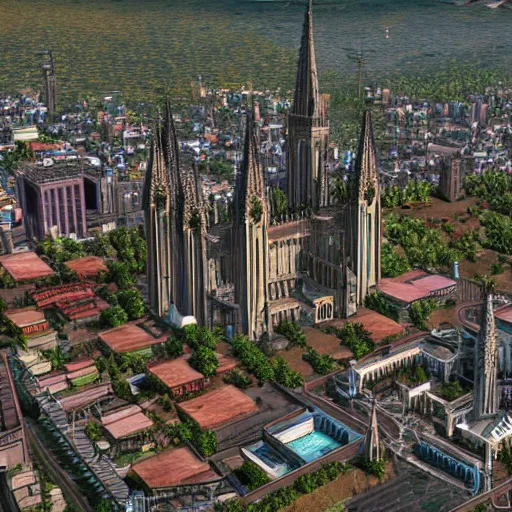 Prompt: fictional city in south america with gothic architecture, very details, photorealistic, hype realistic, cinematic