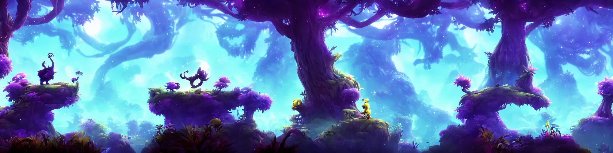 Image similar to Epic background in the style of Ori and the Blind Forest