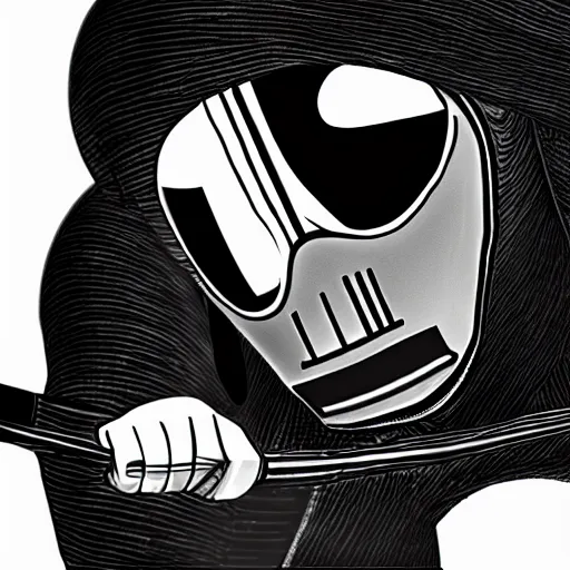 Prompt: kylo ren, ultra sharp lines, rubber hose animation, 4 k, cartoony, disney, black and white color