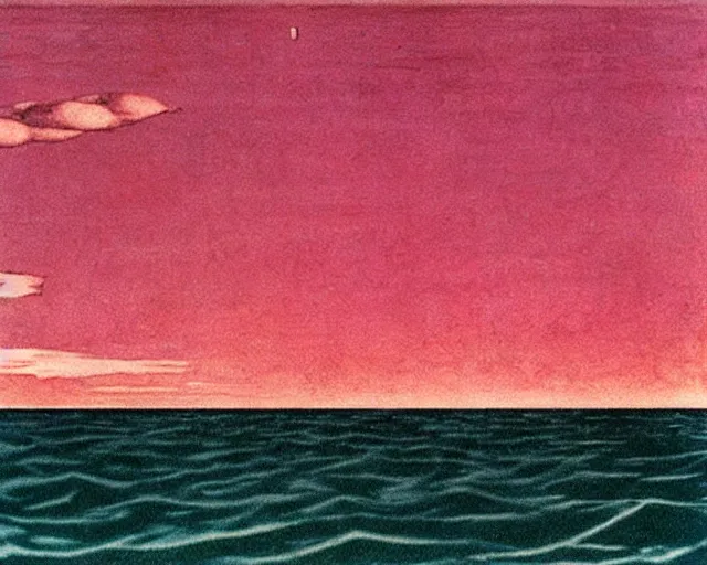 Prompt: deep sea trench, pink horizon by Giorgio de Chirico