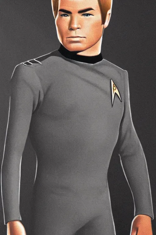 Prompt: full body digital portrait of scrawny captain james t kirk, starfleet uniform, star trek the next generation, sensual, smooth, elegant, sharp focus, highly detailed