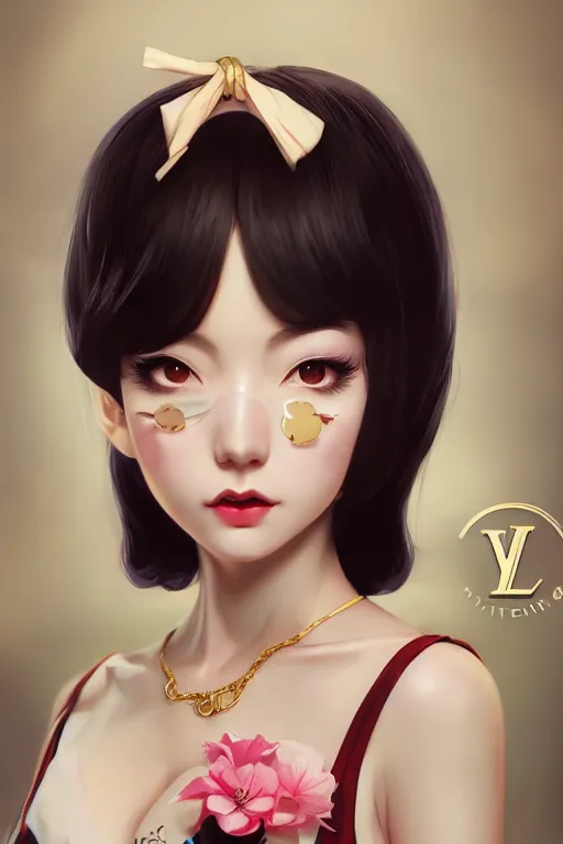 Image similar to a pin up and beautiful fashion charming dreamlke japan girl with lv jewelry, character art, art by artgerm lau and wlop and and ilya kuvshinov and john singer sargent, hyperdetailed, 8 k realistic, symmetrical, frostbite 3 engine, cryengine, dof, trending on artstation, digital art