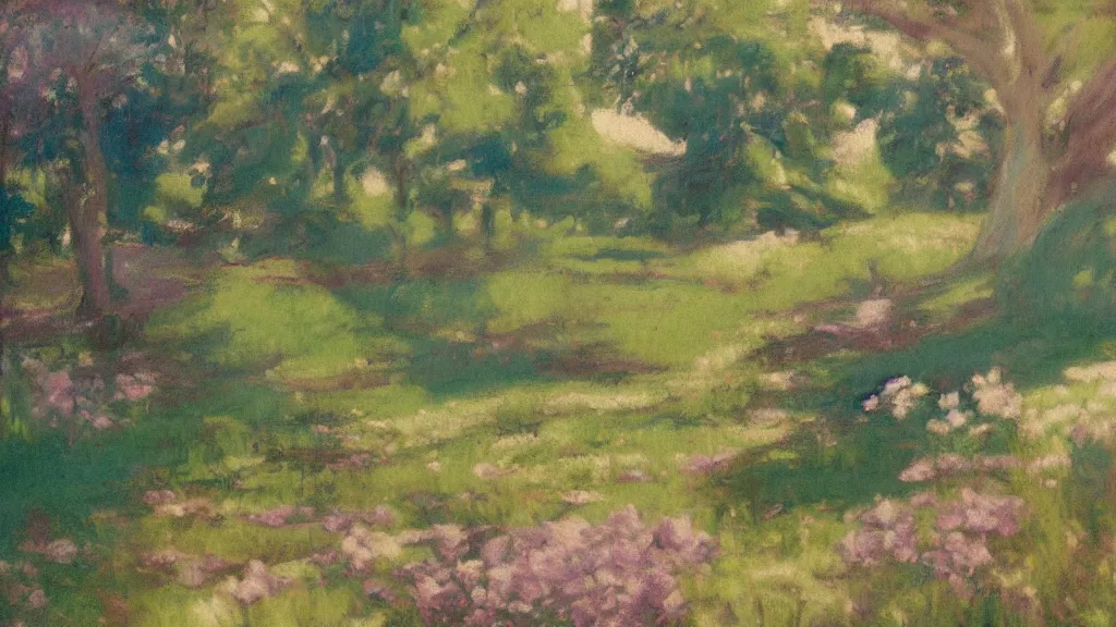 Prompt: loose painting of a beautiful peaceful whimsical landscape, overexposed, pastel colors, influenced by art nouveau, by john duval and sargent