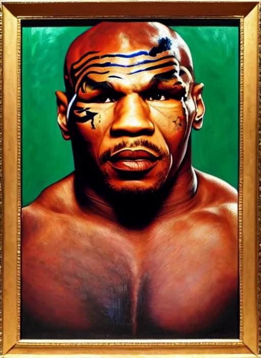 Image similar to oil portrait of mike tyson : : painted by chicago painter ivan albright in 1 9 4 5